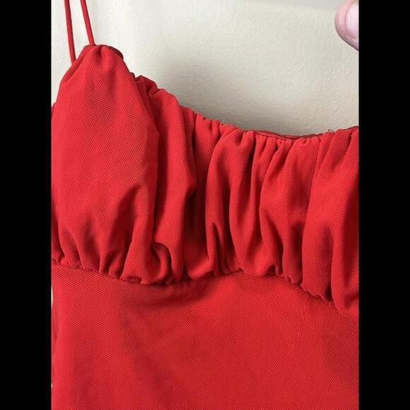 Princess Polly Penney Tight Rouched Red Spaghetti Strap Dress US 4 AU 8 Red Mini - Picture 3 of 5